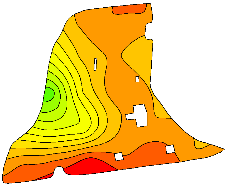 pH map of a roughly triangular field.