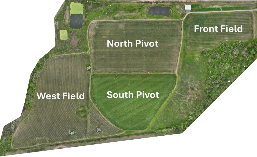 Drone flight image of the DATA Farm taken during March